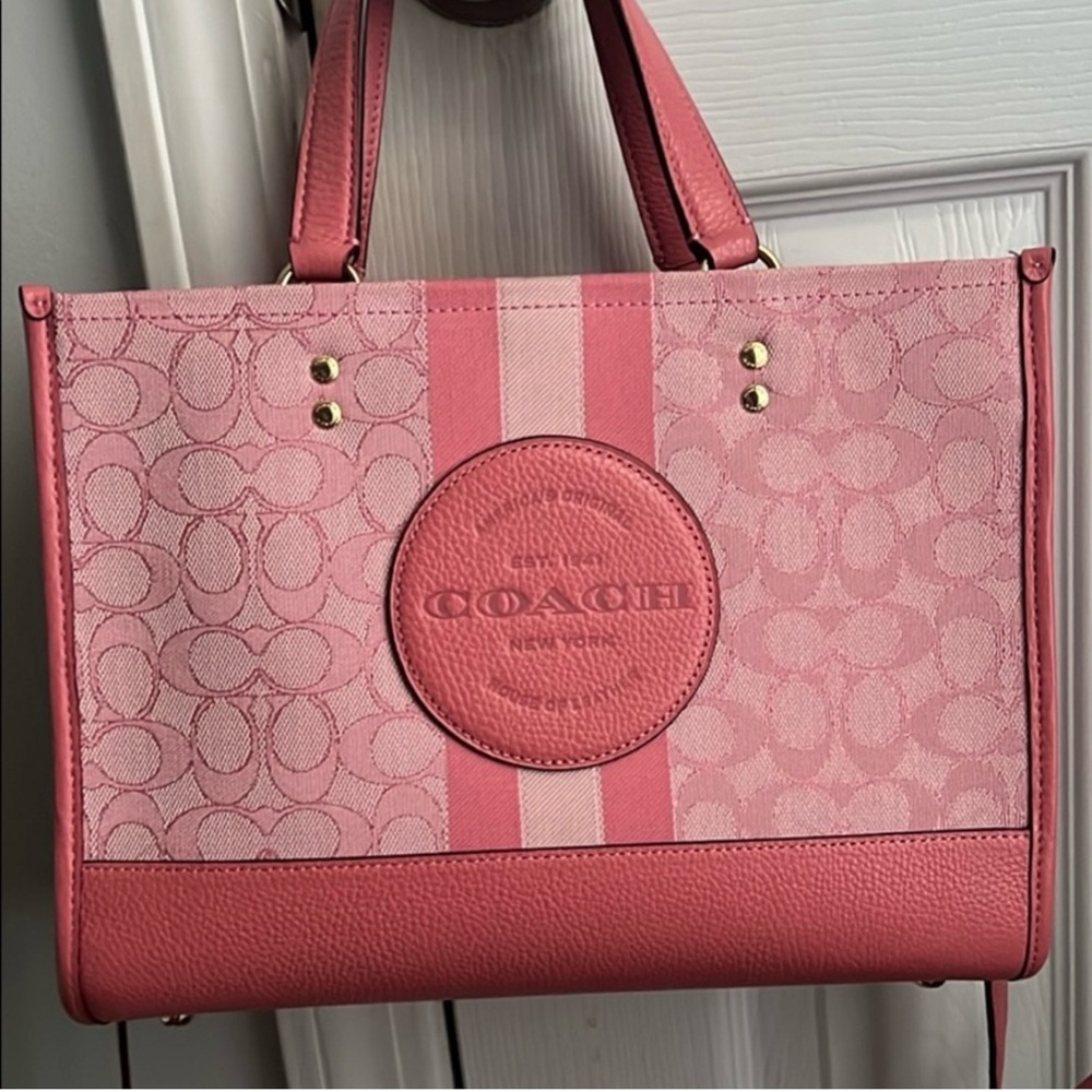 Coach Pink Signature Tote Bag with Silver Hardware